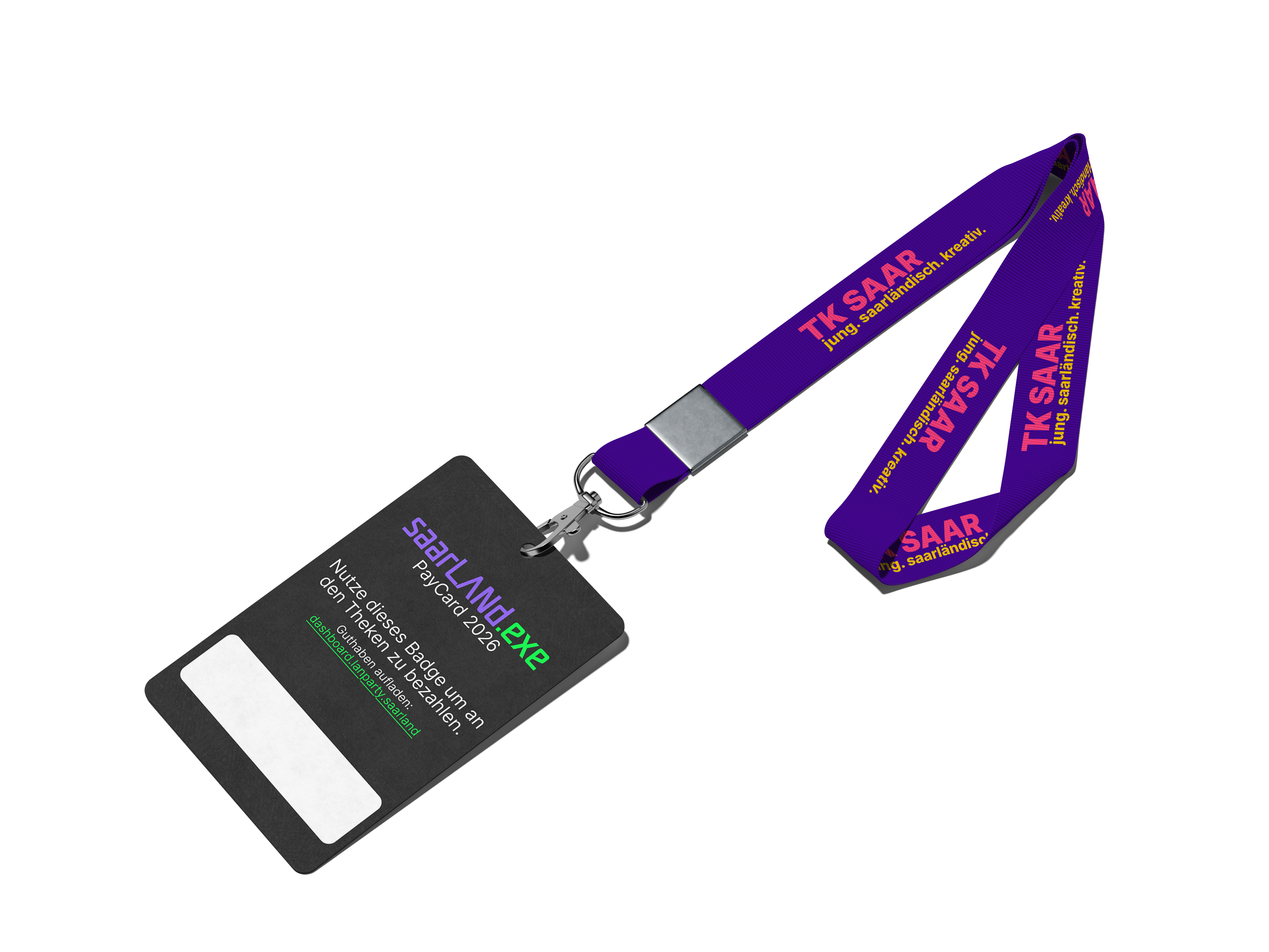 saarLANd.exe PayCard 2026: Lanyard mit Backstagepass und Barcode zum bargeldlosen Bezahlen